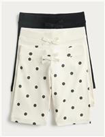M&S 3pk Cotton Rich Polka Dot Cycling Shorts (2-8 Yrs) Ivory