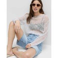 M&S Cotton Blend Metallic Jumper with Linen Soft White