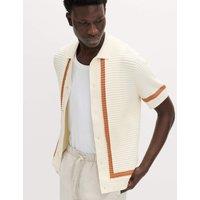 M&S Pure Cotton Tipped Knitted Polo Shirt Ecru Mix