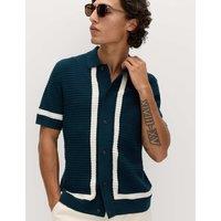M&S Pure Cotton Tipped Knitted Polo Shirt Dark Kingfisher
