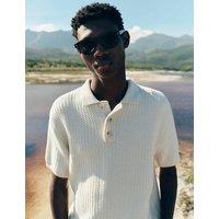 M&S Pure Cotton Textured Knitted Polo Shirt Ecru
