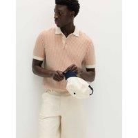 M&S Pure Cotton Textured Knitted Polo Shirt Burnt Orange