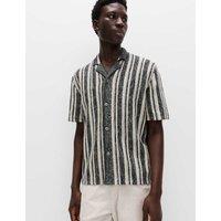M&S Cotton Textured Striped Knitted Polo Shirt Navy Mix