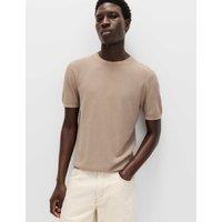 M&S Pure Cotton Garment Dyed Knitted T-Shirt Mushroom
