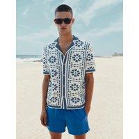 M&S Pure Cotton Mosaic Button-Through Polo Shirt Blue Mix