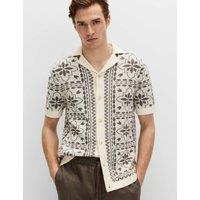 M&S Pure Cotton Mosaic Button-Through Polo Shirt Neutral