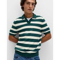 M&S Pure Cotton Striped Knitted Polo Shirt Green Mix