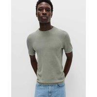 M&S Pure Cotton Garment Dyed Knitted T-Shirt Dark Sage