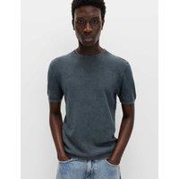 M&S Pure Cotton Garment Dyed Knitted T-Shirt Navy