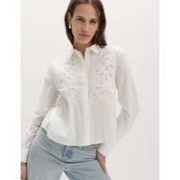 M&S Pure Cotton Embroidered Collared Shirt Soft White