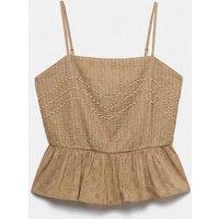 M&S Pure Cotton Embellished Square Neck Cami Khaki