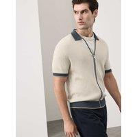 Autograph Pure Cotton Linear Stitch Zip Knitted Polo Light Natural