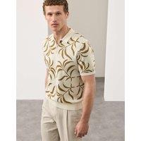 Autograph Mercerised Cotton Half Zip Knitted Polo Shirt Light Natural