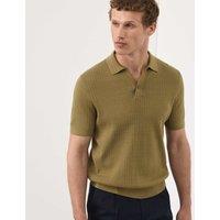Autograph Mercerised Cotton Knitted Polo Shirt Khaki