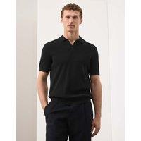 Autograph Mercerised Cotton Knitted Polo Shirt Black