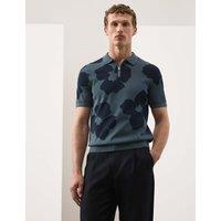 Autograph Mercerised Cotton Half Zip Knitted Polo Shirt Dark Petrol
