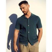 Autograph Tipped Button Through Revere Polo Shirt Dark Petrol