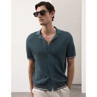 Autograph Tipped Button Through Revere Polo Shirt Dark Petrol