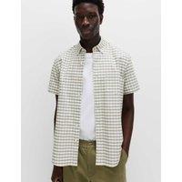M&S Ultimate Pure Cotton Check Oxford Shirt Green Mix