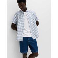 M&S Ultimate Pure Cotton Check Oxford Shirt Blue Mix
