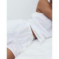 M&S Pure Cotton Floral Grid Check Pyjama Shorts White Mix