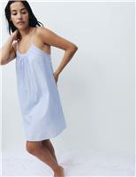 M&S Pure Cotton Striped Short Chemise Blue Mix