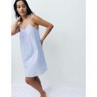 M&S Pure Cotton Striped Short Chemise Blue Mix