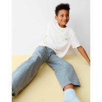 M&S Waffle Breakfast Crew Slogan Pyjama Top (6-16 Yrs) Multi