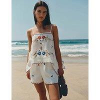 M&S Pure Cotton Boho Embroidered Cami Top White Mix