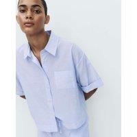 M&S Pure Cotton Woven Stripe Collared Pyjama Top Blue Mix