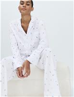 M&S Cotton Modal Printed Revere Pyjama Set Blue Mix