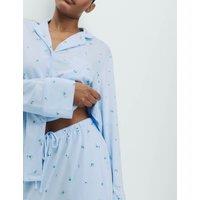 M&S Cotton Modal Printed Revere Pyjama Set Blue Mix