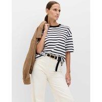 M&S Pure Cotton Striped Relaxed Boxy T-Shirt Black Mix