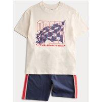 M&S Cotton Rich Racing Graphic Shortie Pyjamas (1-16 Yrs) Navy Mix