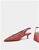 Woven Slip On Kitten Heel Slingback Shoes