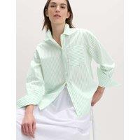 M&S Pure Cotton Striped Shirt Green Mix