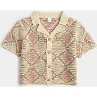 M&S Pure Cotton Knitted Patterned Shirt (0-5 Yrs) Brown