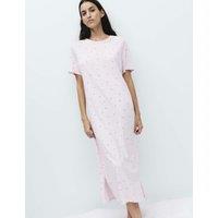 M&S Cotton Modal Printed Long Nightdress Pink Mix