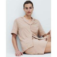 M&S Cotton Modal Revere Shortie Pyjama Set Fawn