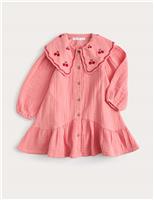 M&S Pure Cotton Embroidered Collar Dress (1-8 Yrs) Pink