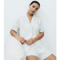M&S Soft Touch Printed Revere Shortie Set Blue