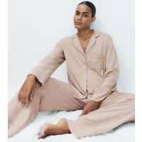 M&S Cotton Modal Printed Revere Pyjama Set Fawn