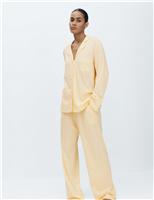 M&S Cotton Modal Revere Pyjama Set Pale Yellow