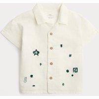 M&S Pure Cotton Aztec Embroidered Shirt (0-5 Yrs) Ecru Mix