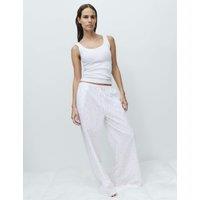 M&S Pure Cotton Floral Check Pyjama Bottoms White Mix