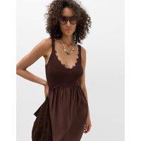 M&S Textured Lace Detail Mini Knitted Dress Chocolate