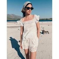 M&S Pure Cotton Lace Bib Detail Embroidered Top Soft White