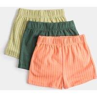 M&S 3 Pack Pure Cotton Striped Shorts (0-5 Yrs) Coral Mix