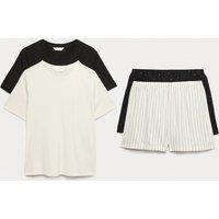 M&S 2 Pack Cotton Rich Jersey Woven Shortie Pyjama Sets Ivory Mix