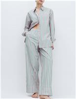 Poplin Striped Wide Leg Pyjama Bottoms